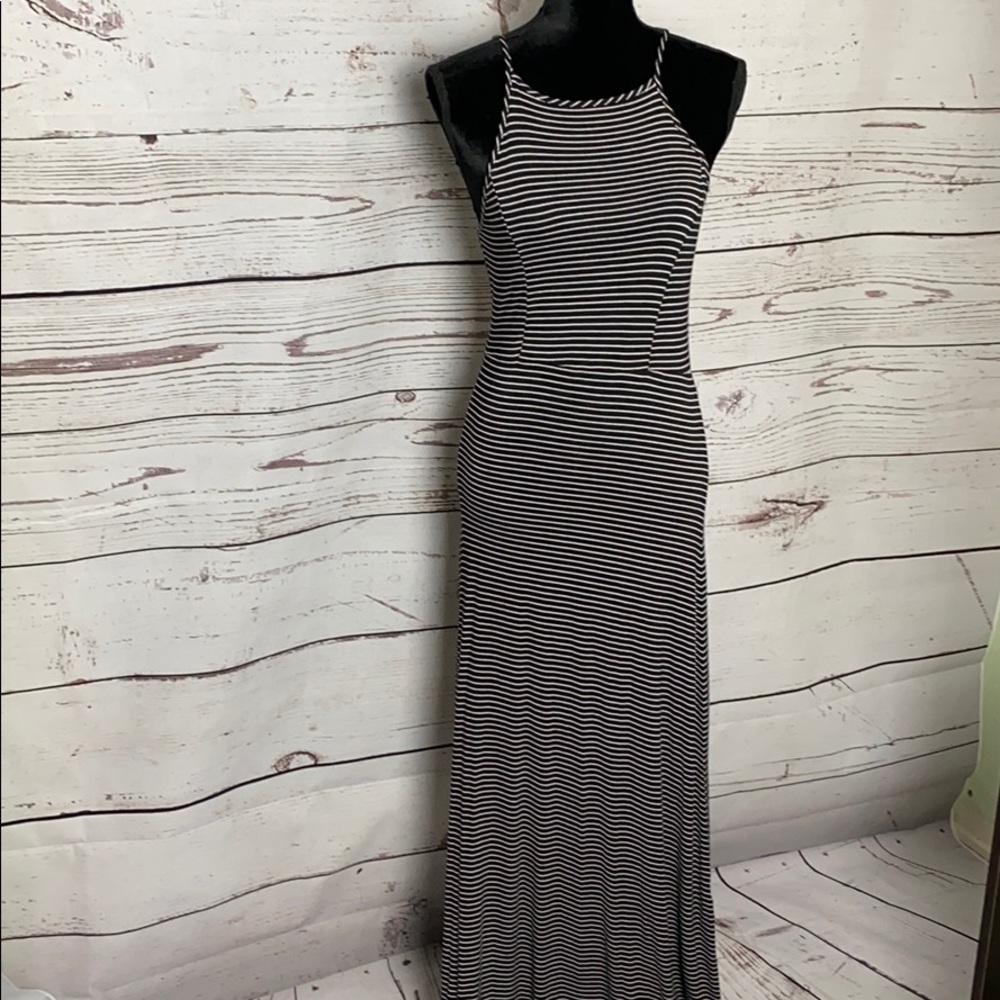 Striped Black & White Maxi Dress, M